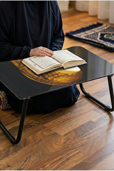 Zevahir Home Foldable Glass Laptop Stand - Golden Islamic Architecture Arch T...