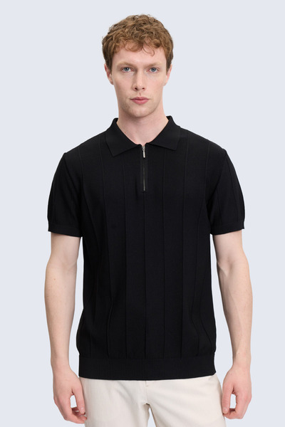 Hatemoğlu Black Regular Fit Polo Neck Rayon T-Shirt