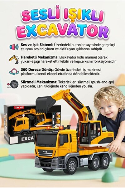 Tıfıl Toys Işıklı Sesli 1 Düğme Fonksiyonlu Sürtmeli 1:16 Ölçek 360 Derece Dö...