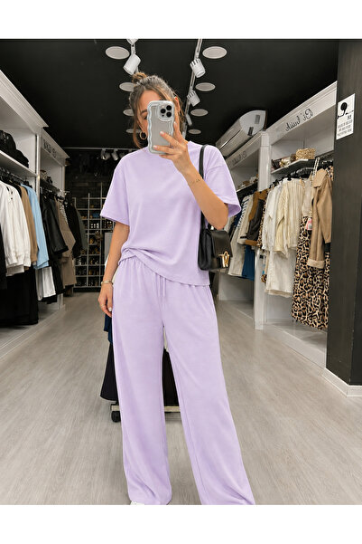BayBayan Women's Modal Short Sleeve High Waist Wide Leg Tracksuit Set