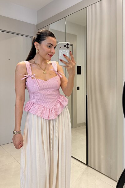 Gizem Ecemiş Moana Pembe Pötikare Volanlı Büstiyer