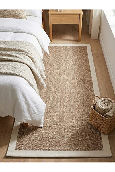 Myevilla Vektör Sisal Halı Kaymaz Taban Silinebilir Yıkanabilir Modern Salon Mutfak Koridor Halısı Jüt Beyaz