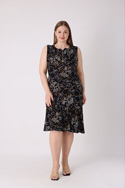 STELLETO Black Gold Floral Patterned Sleeveless Dress