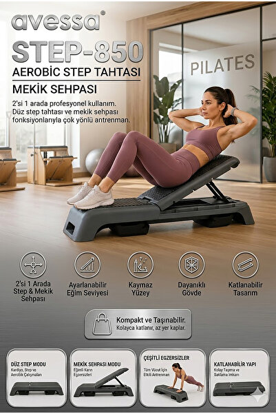 AVESSA Step-850 Profesyonel 2'si 1 Arada Step Tahtası & Mekik Sehpası - Kayma...