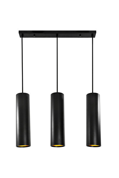 Polux LATI 3-Light Pendant Ceiling Lamp, Matte Black Metal Tube Shades with G...