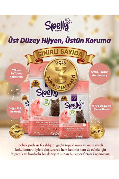 SPELLY Premium Kedi Kumu Bebek Pudrası 10Lt x 3