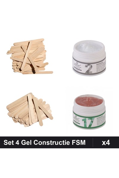 Makeup Set 4 Gel Constructie UV LED FSM 15g, Spatule Lemn Ceara, Manichiura P...