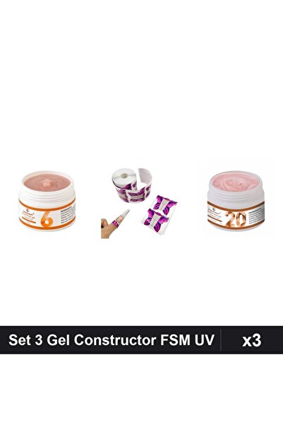 Makeup Set 3 Gel Constructor UV LED FSM 15g, Nuante 06 și 20, Șabloane Flutur...