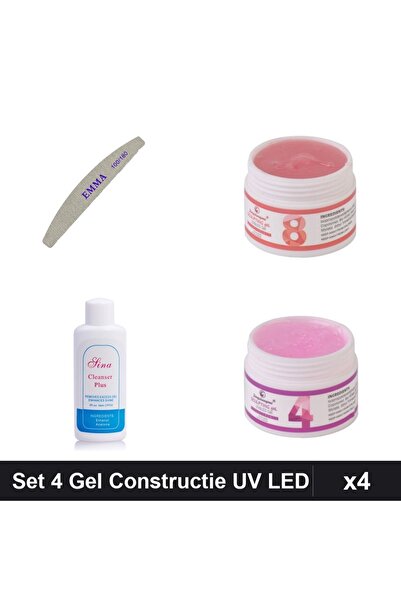 Makeup Set 4 Gel Constructie UV LED FSM 15g, Pila Unghii EMMA 100/180, Cleans...