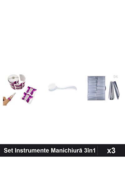 Makeup Set 3 Instrumente Manichiură - Șabloane Fluture, Perie Deprafuit, Tips...