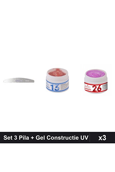 Makeup Set 3 Pila Unghii Emma 80/80 + Gel Constructie UV LED FSM 15g Nuante 1...