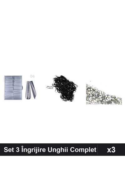 Makeup Set 3 Îngrijire Unghii: 120 Tipsuri Reutilizabile, Elastice Păr Silico...