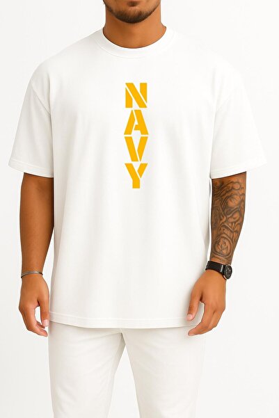 Bahriyeli Collection Oversize Vert Navy Unisex T-Shirt with Chest and Back Print
