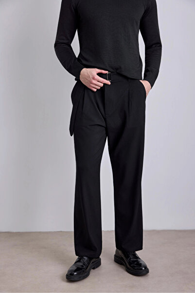 MARDA Buckle Belted Baggy Fit Fabric Trousers