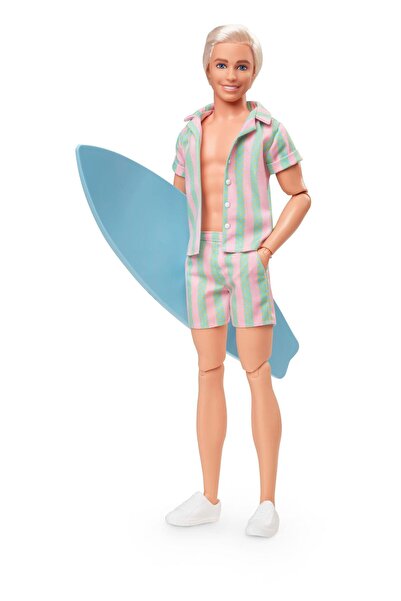mattel Barbie The Movie Doll Ken Wearing Pastel Striped Beach Matching Set