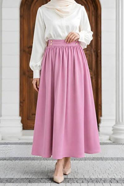 İmajButik Pink Pocketed Dabıl Flared Skirt