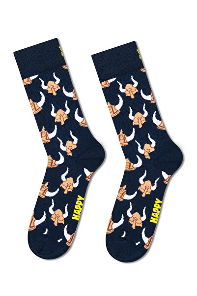 Derimod Happy Socks Men's Navy Blue Patterned Cotton Socks P007255