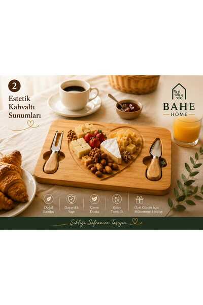 bahe home Bamboo Cheese Presentation Board Set with Heart Design and Knife fo...