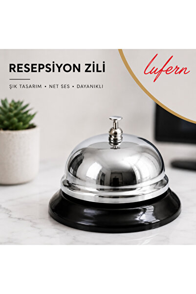 Lufern Özel Tasarım Gümüş Metal Resepsiyon Zili Masa Üstü Çağrı Otel Kafe Res...