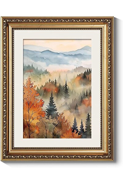 ALAYRA International Premium Fall Forest Autumn Canvas Wall Art Gold Frame 50...
