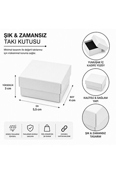 Mass Box Beyaz Takı Kutusu( 5,5x4x3 cm) Hediye Kutusu Yüzük Küpe Kolye Saklam...
