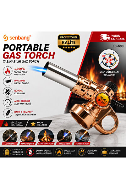 SENBANG ZD-608 Premium Torch Pürmüz Başlık Kamp Gazı Kartuşu Uyumlu Profesyon...