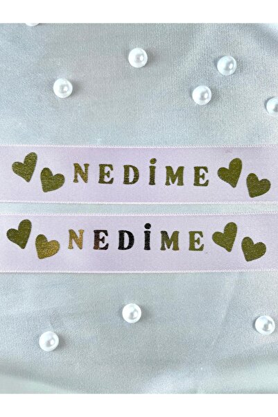 EvremStore Pudra Üzeri Gold Varak Baskı Nedime Kurdelesi 2 Adet