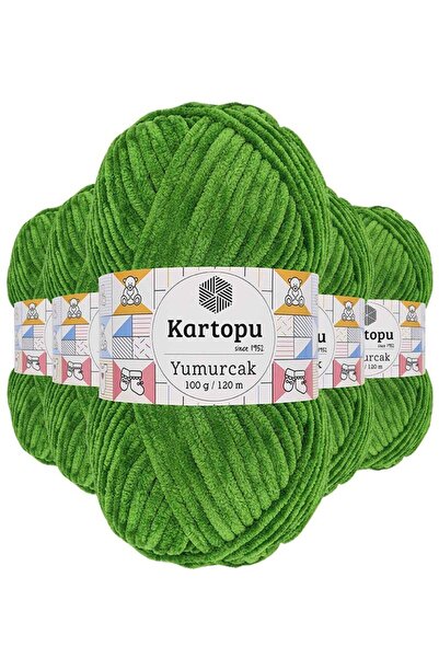 Royaleks Group 5 Pieces Yumurcak Velvet Hand Knitting Yarn Green K469