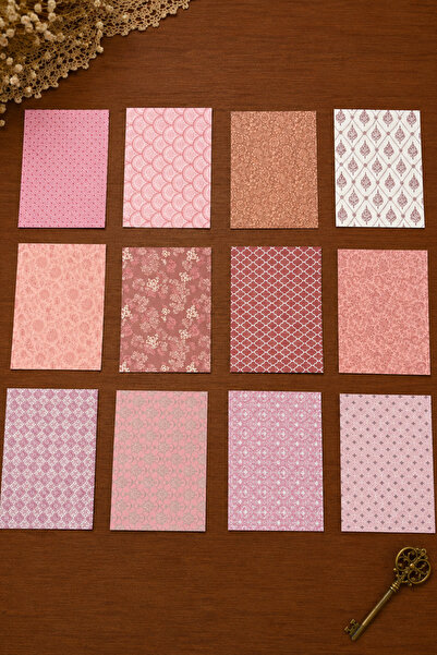 stickybloom Vintage Pembe Tonlu Desenler Temalı 12 Parça A5 Kağıt Seti Scrapb...