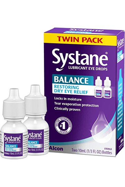 systane قطرات العين المزلقة من بالانس، تركيبة مجددة، عبوة مزدوجة، 0.33 أونصة ...