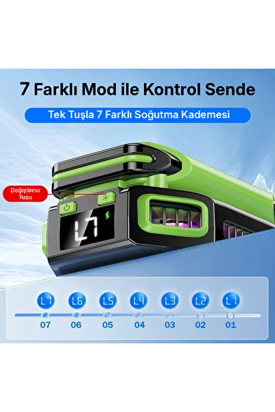 Qozie Profesyonel Mobil Oyun Soğutucusu - Dijital Ekranlı 7 Vitesli Manyetik Fan Radiator