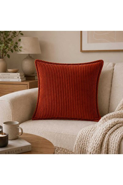 COLORMİX 45X45 Corduroy Decorative Throw Pillow with Filling, Zippered, Washable Sofa Cushion