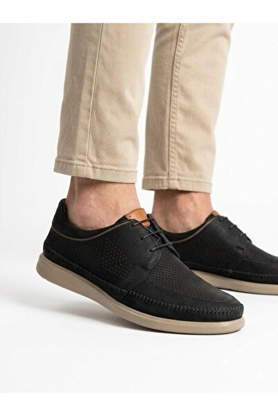 Voyager Men's Black Nubuck Genuine Leather Lightweight Orthopedic Casual Shoes