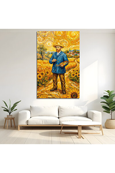 BERSED Vincent van Gogh Esintili Ayçiçekli Ressam Tasarımlı Dekoratif Cam Tablo