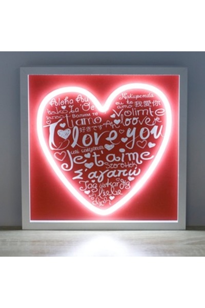 Zumzeria Panou LED neon roșu cu inimă și mesaje de dragoste 25x25cm
