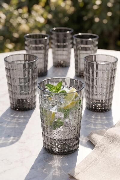 EWs Acrylic Allegra Smoked 6-Piece Short Glass & Water Soft Drink Coffee Cup ...