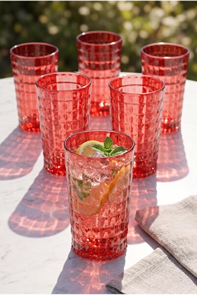 EWs Acrylic Allegra Red 6-Piece Long Glass & Water Soft Drink Glass 750 ml (L...