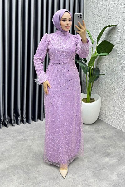 Kalemen Moda Sahra Otriş Detay Abiye 1004 Lila