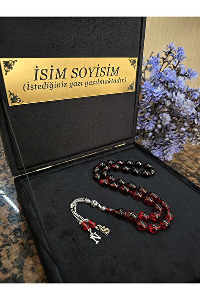zikir tesbih premıum Ateş Kehribar Tesbih 925 ayar Gümüş Püskül , Kadife Kutu...