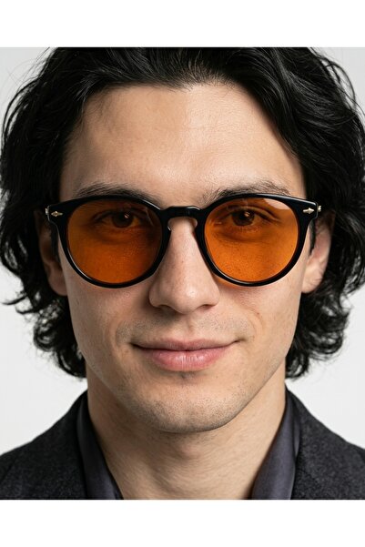 funeyes Brina Round Unisex Black Orange Glass Sunglasses for Men and Women