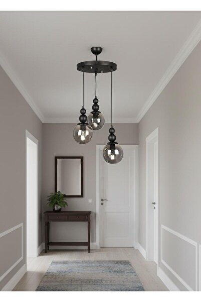 Elizim Home Lighting Holla 3' lü Füme Cam'lı Siyah Sarkıt Avize