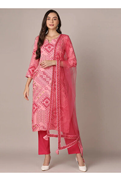 DESIQLO By Styli Pink Viscose Rayon Geometric Printed Kurta with Trouser and ...