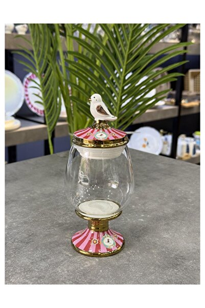 Doğudeko Love Bird Pink Footed Glass Porcelain Jar