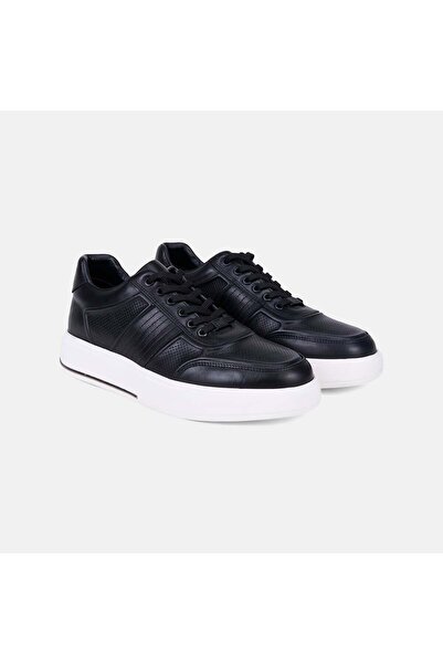 Desa Men's Black Desacomfort Lace-Up Leather Sneaker with White Sole