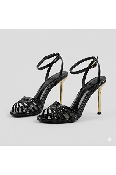 KİNDEP (Park Moda) Women's Heeled Sandals with Ribbons Black