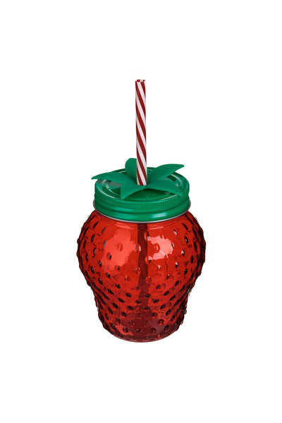 Zumzeria 3D Strawberry Shaped Glass Cup with Straw 450ml