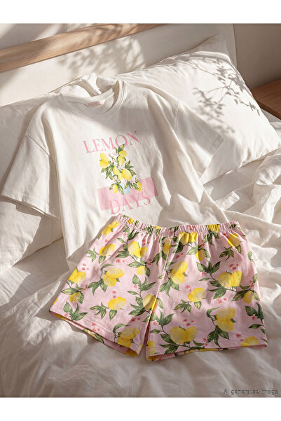 LC Waikiki Peak New Season Crew Neck Printed Women's Shorts Pajama Set