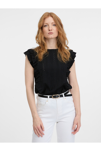 ORSAY Black women's T-shirt with ruffle