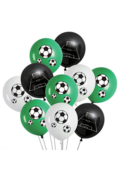 Zumzeria Green & White Party Balloons with Soccer Ball Print 30cm - 10pcs