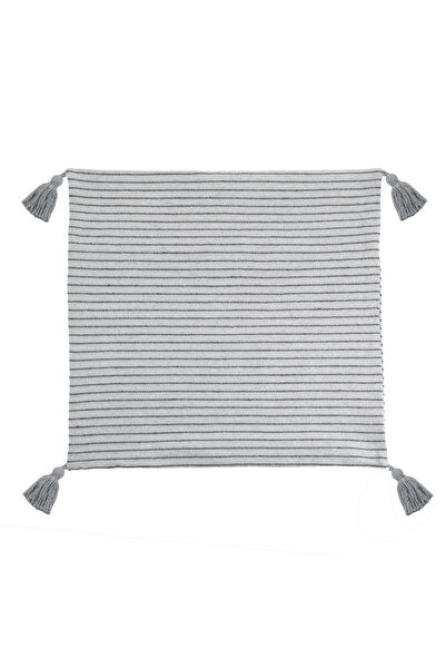 OEM Gray Decorative Pillowcase with Thin Stripe & Tassels 45x45cm